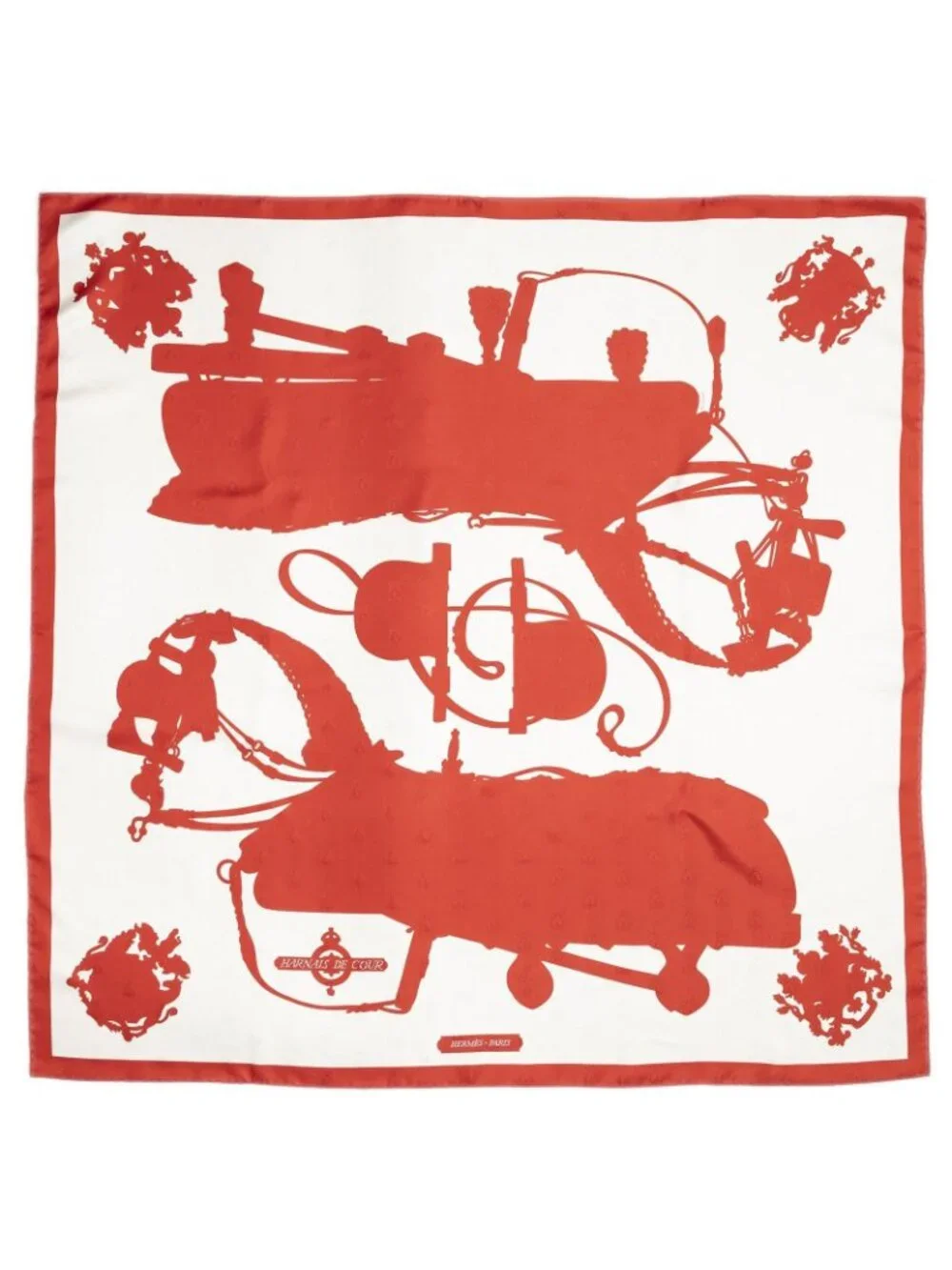 Hermes Scarf Red White 100% Jacquard Silk